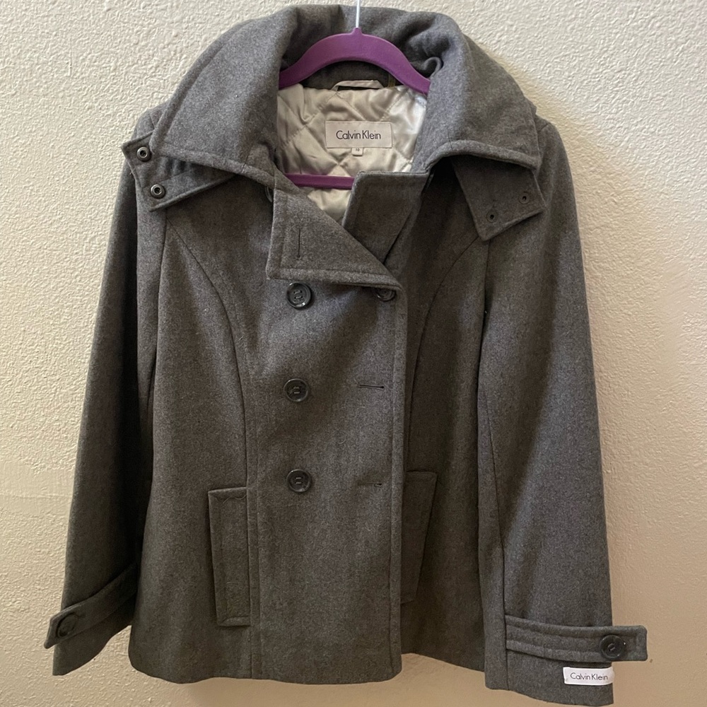 Soft, grey, Calvin Klein peacoat.